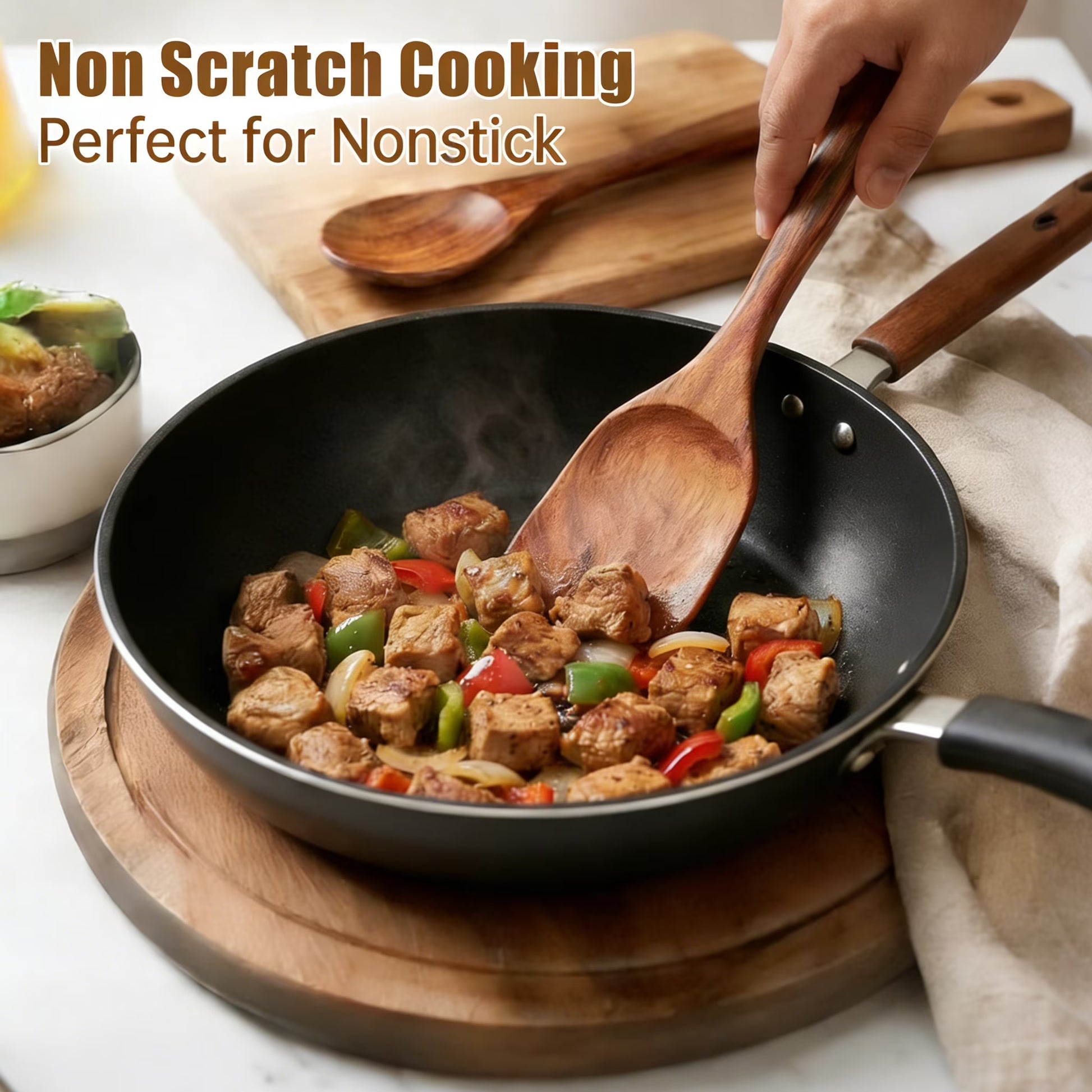 Wooden Spoons for Cooking, 6 PCS Teak Wood Cooking Utensil Set, Wooden Kitchen Utensils for Nonstick Pans & Cookware, Spoons and Spatula Set, Sturdy, Lightweight & Heat Resistant
