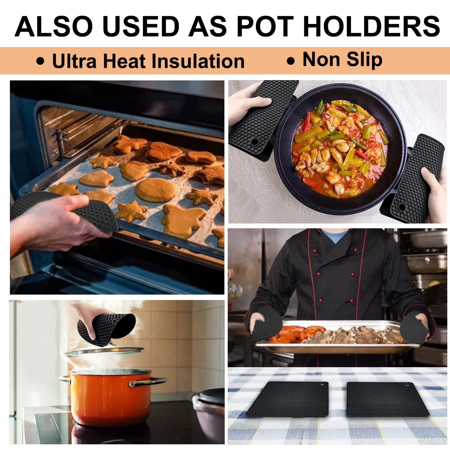 6 Pcs Silicone Pot Holders Set Cast Iron Handle Cover Heat Resistant Pot Handle Covers Potholder Non Slip Reusable Pan Sleeve for Frying Pan Kitchen Supplies(Black)