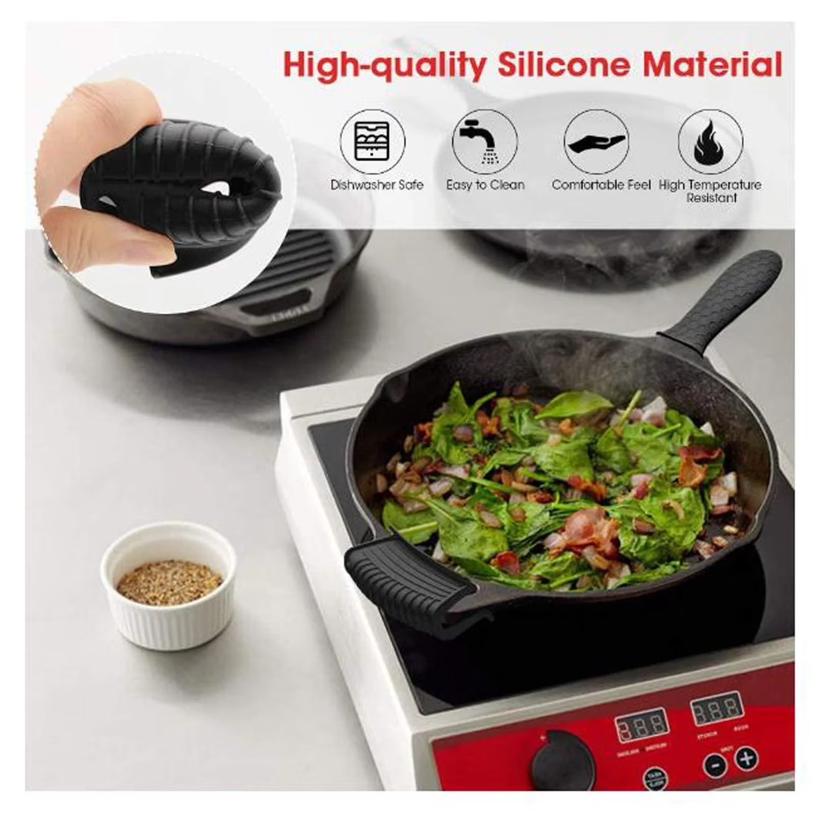 6 Pcs Silicone Pot Holders Set Cast Iron Handle Cover Heat Resistant Pot Handle Covers Potholder Non Slip Reusable Pan Sleeve for Frying Pan Kitchen Supplies(Black)