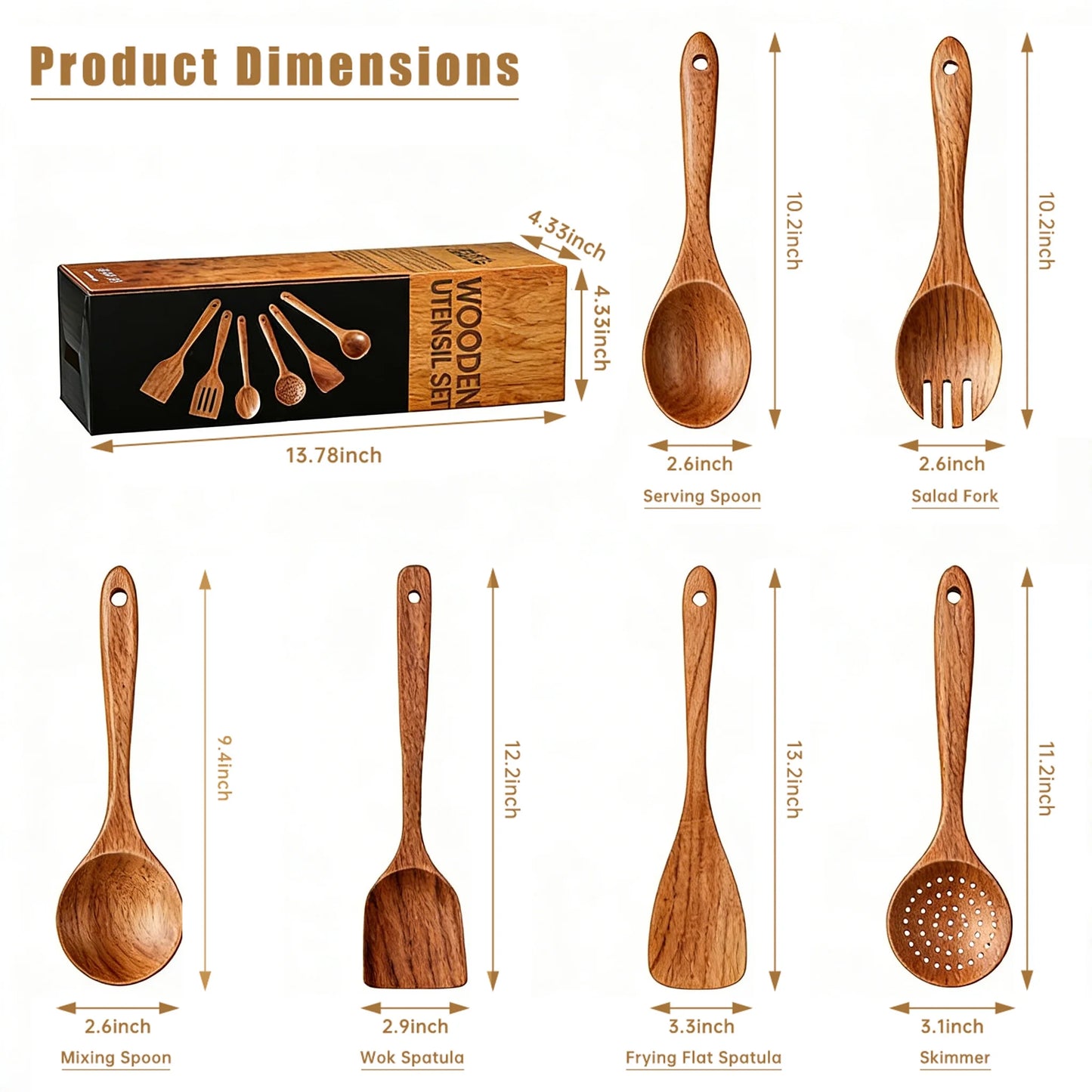 Wooden Spoons for Cooking, 6 PCS Teak Wood Cooking Utensil Set, Wooden Kitchen Utensils for Nonstick Pans & Cookware, Spoons and Spatula Set, Sturdy, Lightweight & Heat Resistant
