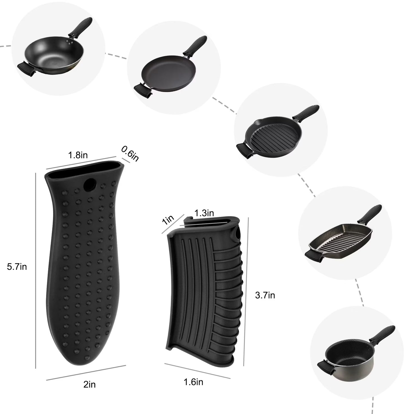 6 Pcs Silicone Pot Holders Set Cast Iron Handle Cover Heat Resistant Pot Handle Covers Potholder Non Slip Reusable Pan Sleeve for Frying Pan Kitchen Supplies(Black)