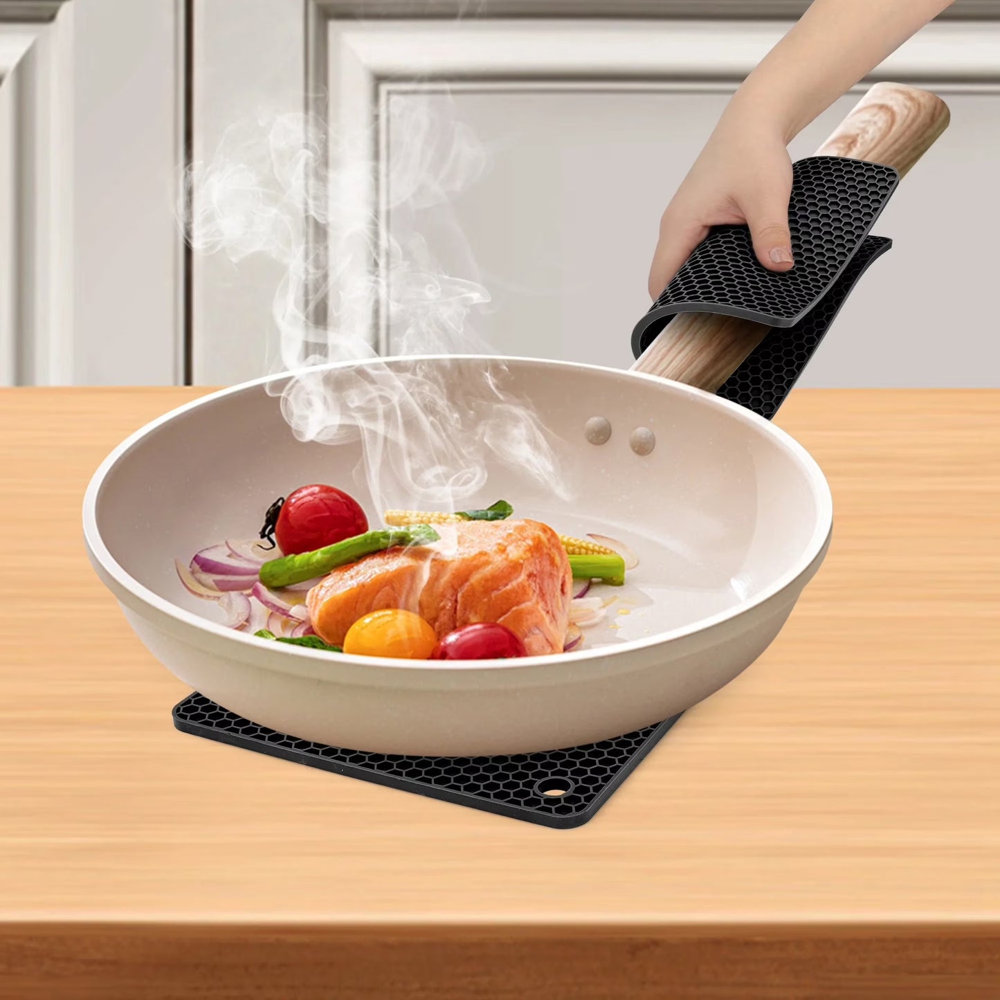 6 Pcs Silicone Pot Holders Set Cast Iron Handle Cover Heat Resistant Pot Handle Covers Potholder Non Slip Reusable Pan Sleeve for Frying Pan Kitchen Supplies(Black)